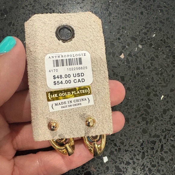 Anthropologie Gold-Tone Earrings with Teal Stones - Picture 4 of 5